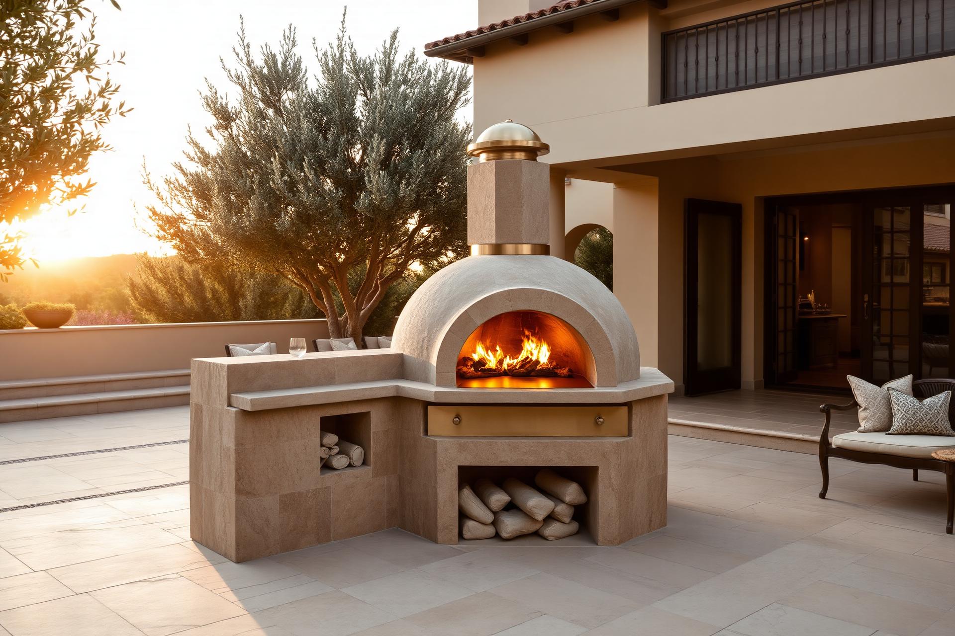 Villa sicilienne avec terrasse en pierre, four à pizza et fontaine